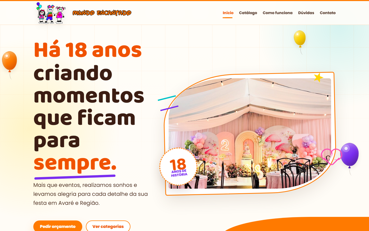 Página inicial do projeto Mundo Encantado Avaré